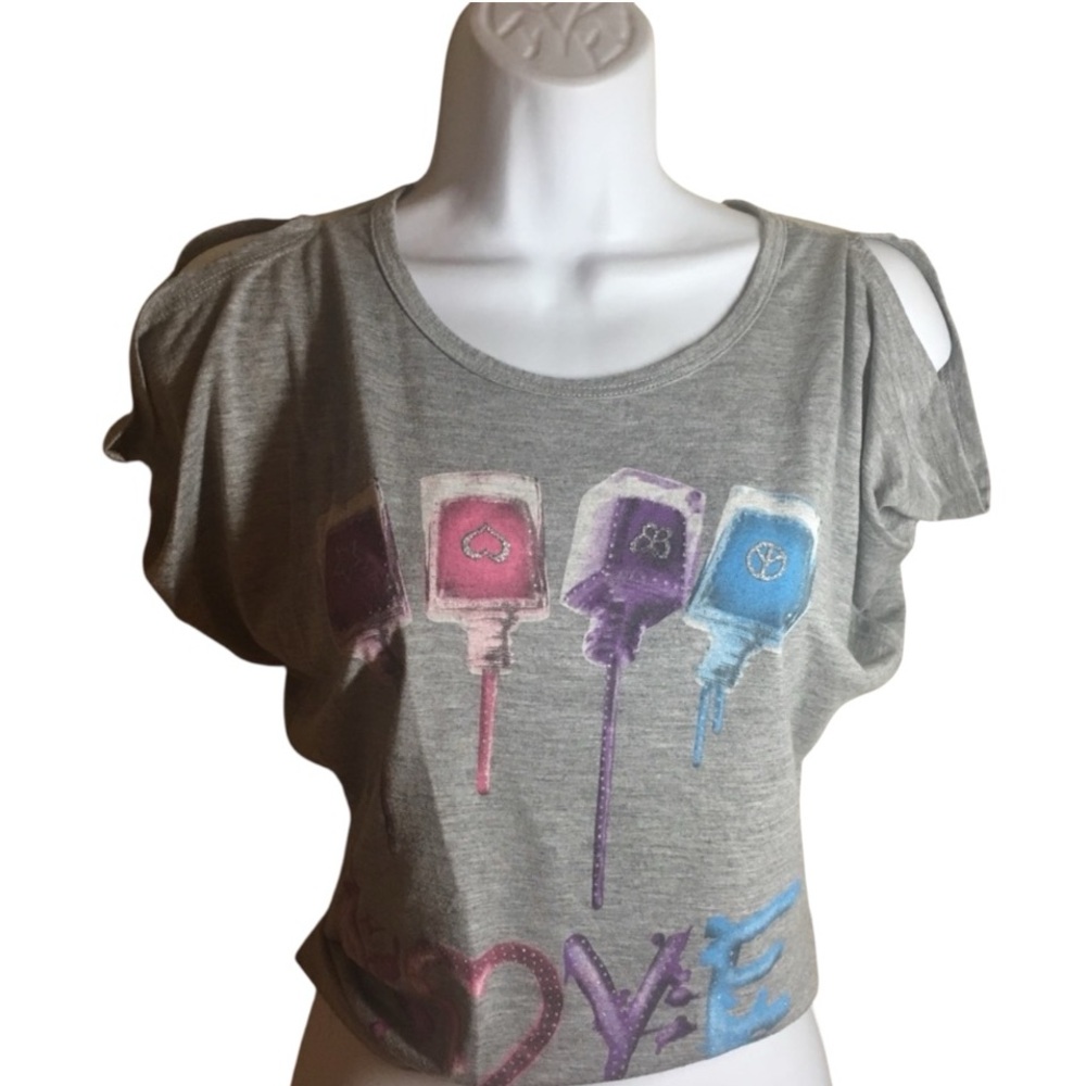 Girls Sz 12 Lily blue top with cold shoulder Love